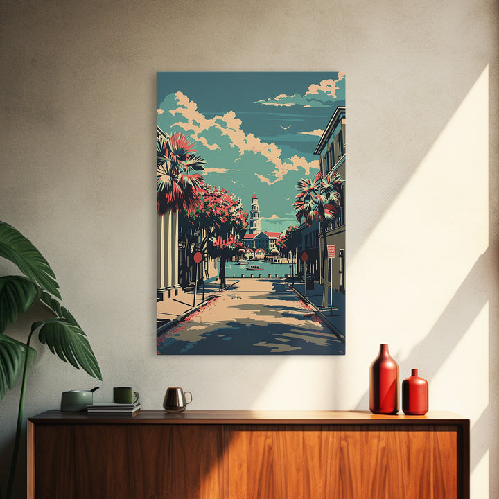 Charleston Travel Poster, Framed Canvas Print, City Travel Poster, Travel Wall Art, Travel Posters, Poster Art, Watercolor Cityscape
