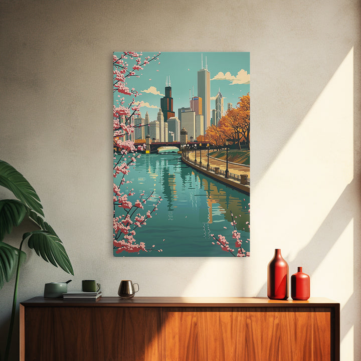 Chicago Travel Poster, Framed Canvas Print, City Art Print, Travel Wall Art, Travel Posters, Vintage Poster, Travel Prints, Wall Art