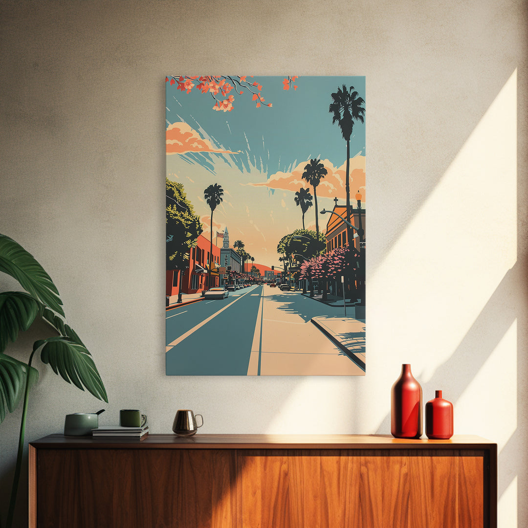 Corona Travel Poster, Framed Canvas Print, City Travel Poster, Travel Wall Art, Watercolor Cityscape, Retro Wall Art, City Art Print