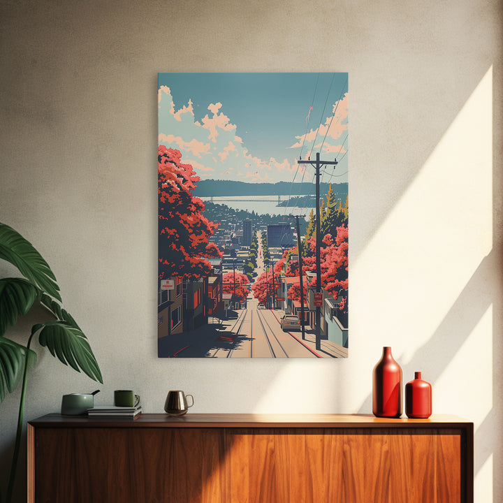 Daly City Travel Poster, Framed Canvas Print, Retro Travel Poster, City Wall Art, Landscape Art, Travel Art Print, Colorful Wall Art