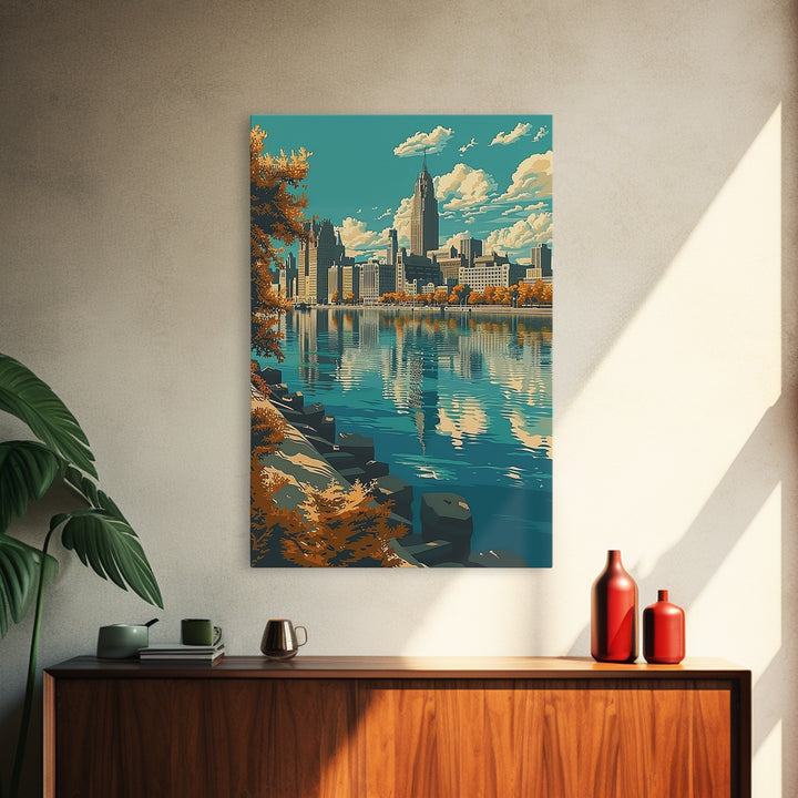 Detroit Travel Poster, Framed Canvas Print, Poster Print, Travel Wall Art, Travel Decor, City Travel Poster, Travel Prints, Wall Art