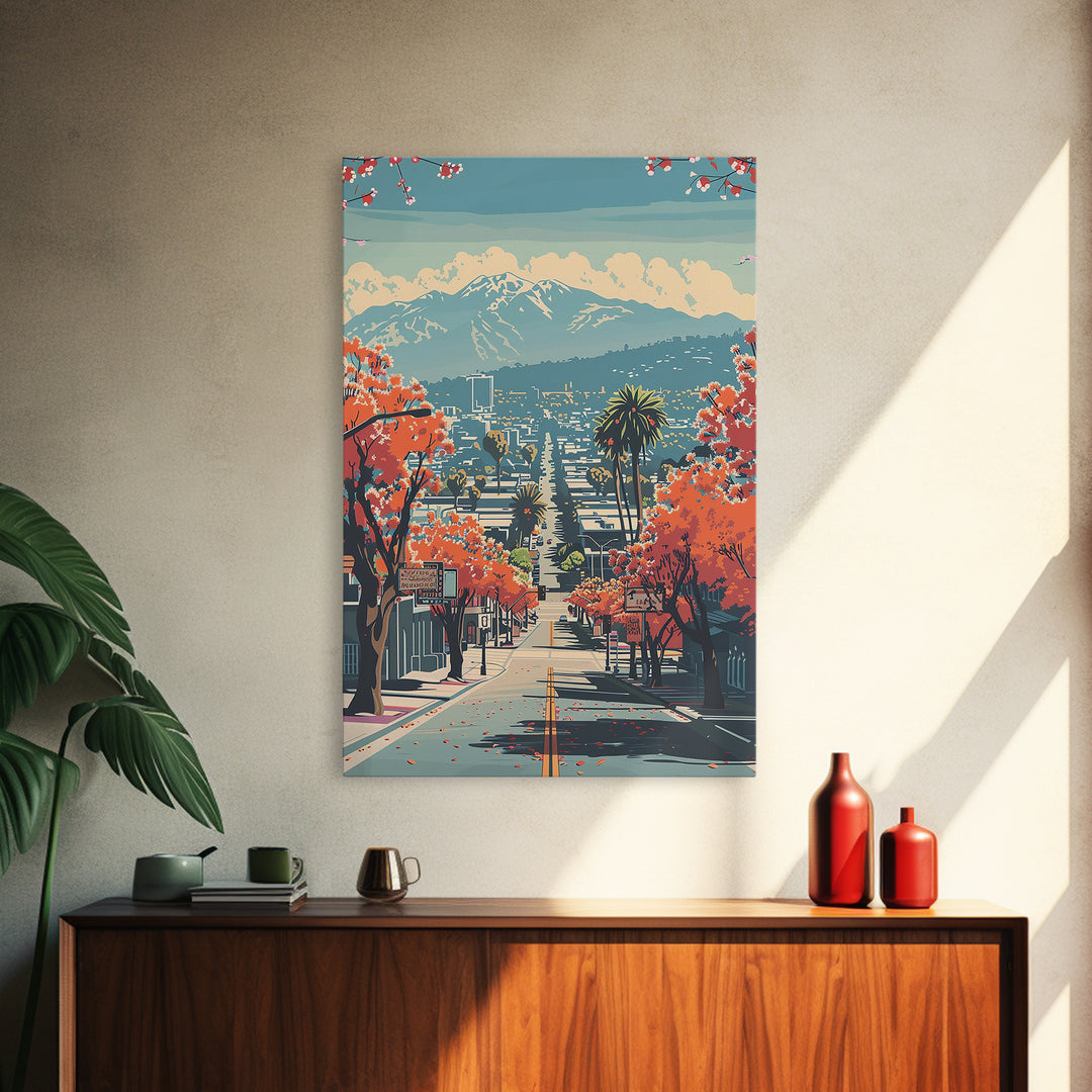 El Monte Travel Poster, Framed Canvas Print, City Travel Poster, Travel Wall Art, Watercolor Cityscape, City Illustration, Art Print