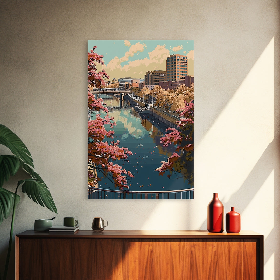 Grand Rapids Travel Poster, Framed Canvas Print, Travel Prints, Landscape Art, City Travel Poster, City Illustration, Vintage Travel