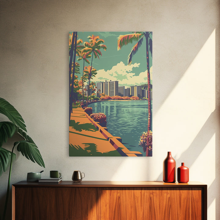 Honolulu Travel Poster, Framed Canvas Print, Travel Art Print, Modern Wall Decor, Travel Posters, Retro Wall Art, Retro Travel Print