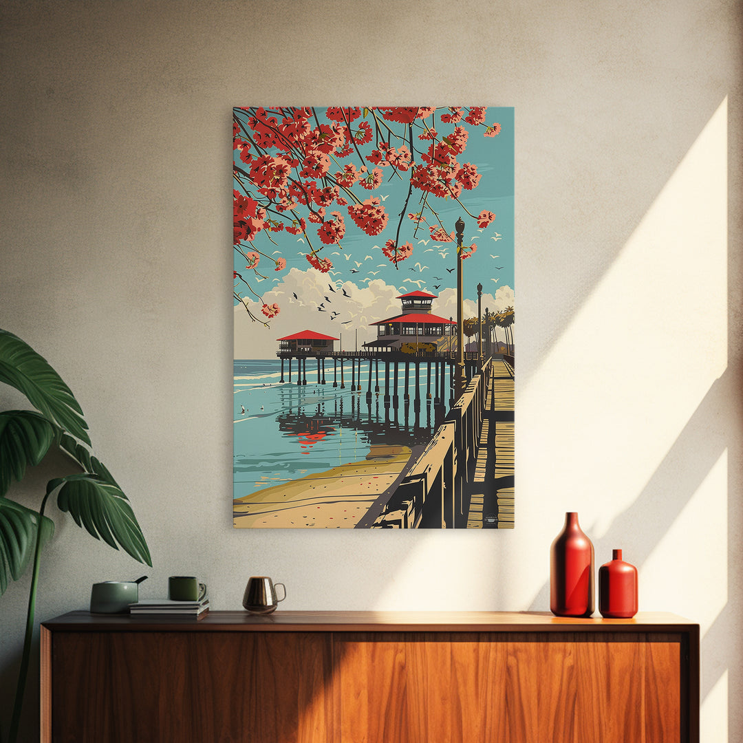 Huntington Beach Travel Poster, Canvas Print, Travel Wall Art, City Wall Art, Vintage City Poster, Travel Posters, Minimalist Poster