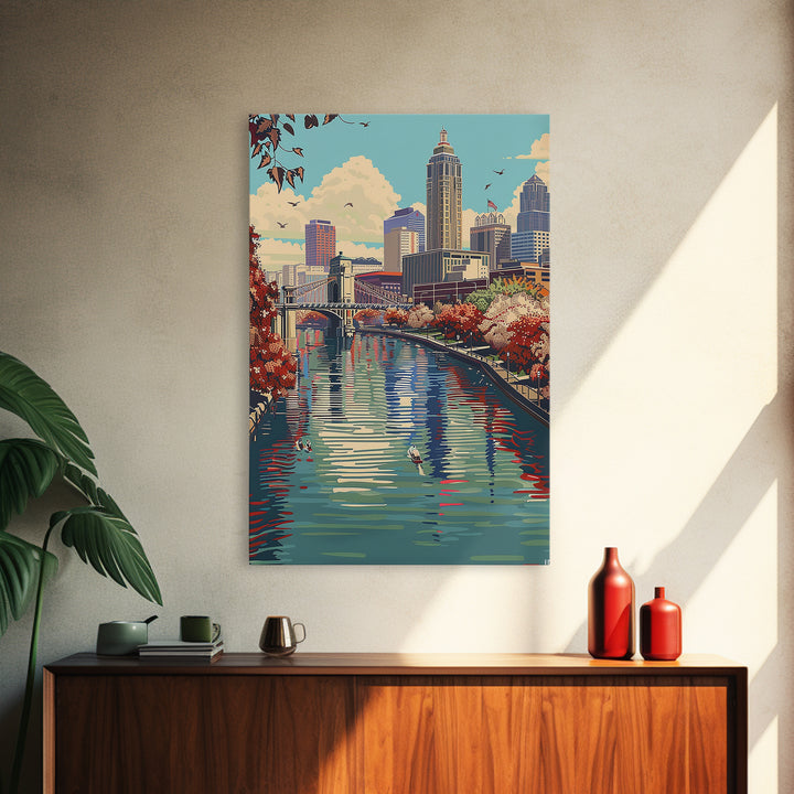 Indianapolis Travel Poster, Framed Canvas Print, Travel Prints, Landscape Art, Colorful Wall Art, Poster Art, Travel Decor, Wall Art