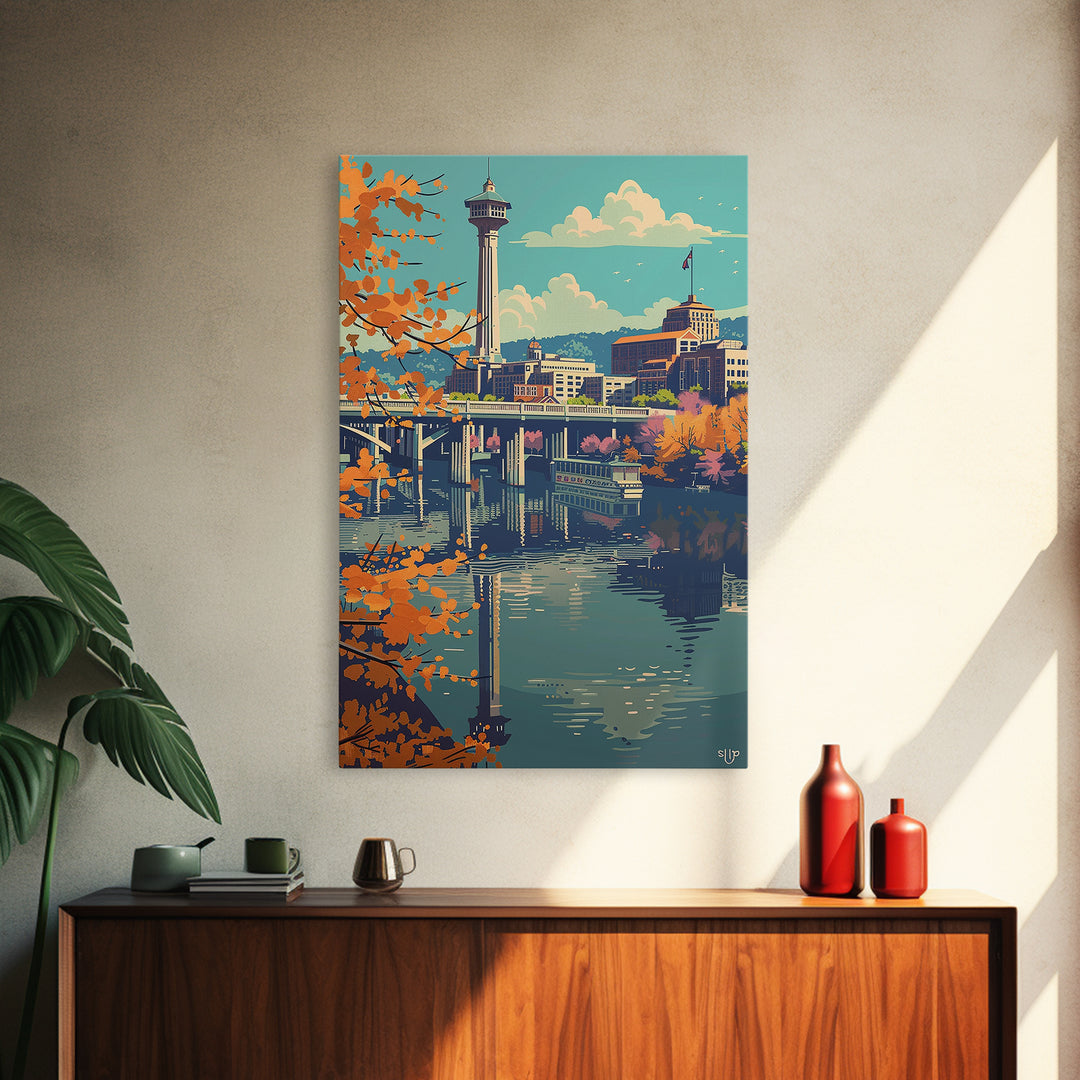 Knoxville Travel Poster, Framed Canvas Print, Travel Wall Art, City Wall Art, City Illustration, Colorful Wall Art, Travel Art Print