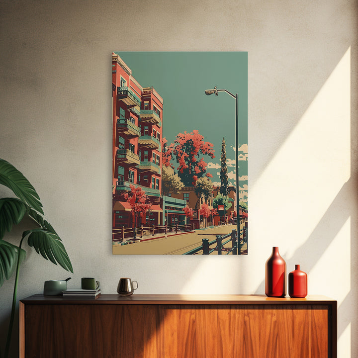 Modesto Travel Poster, Framed Canvas Print, Travel Wall Decor, Minimalist Poster, Travel Art Print, Home Decor, Mid Century Wall Art