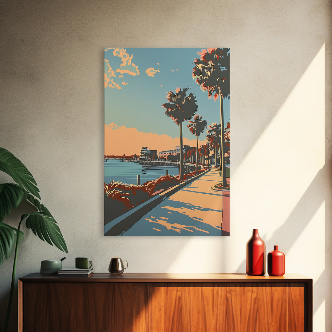 Palm Bay Travel Poster, Framed Canvas Print, Retro Travel Poster, City Wall Art, Wall Art, Poster Print, Travel Prints, Travel Print
