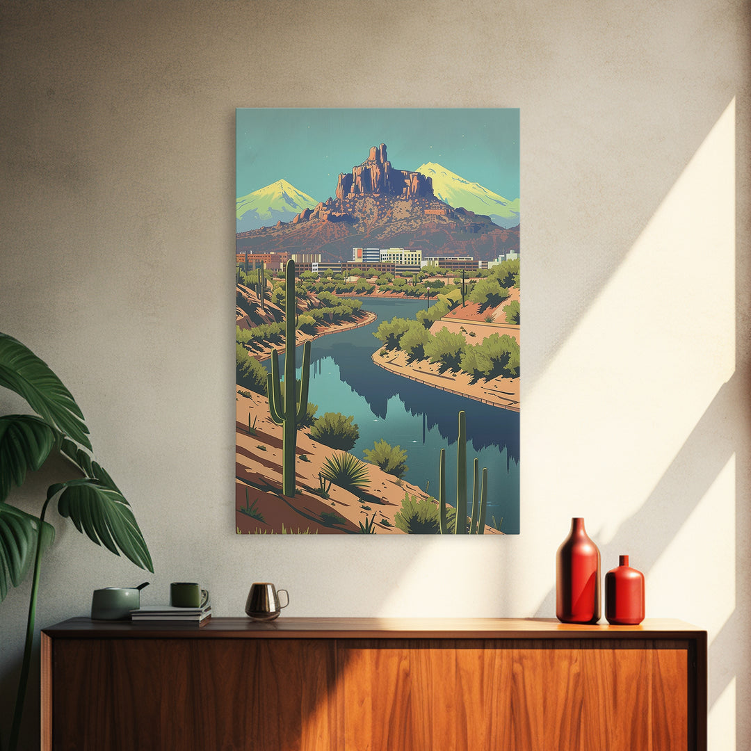 Peoria Travel Poster, Framed Canvas Print, Travel Prints, Landscape Art, Vintage Travel Print, City Illustration, City Travel Poster