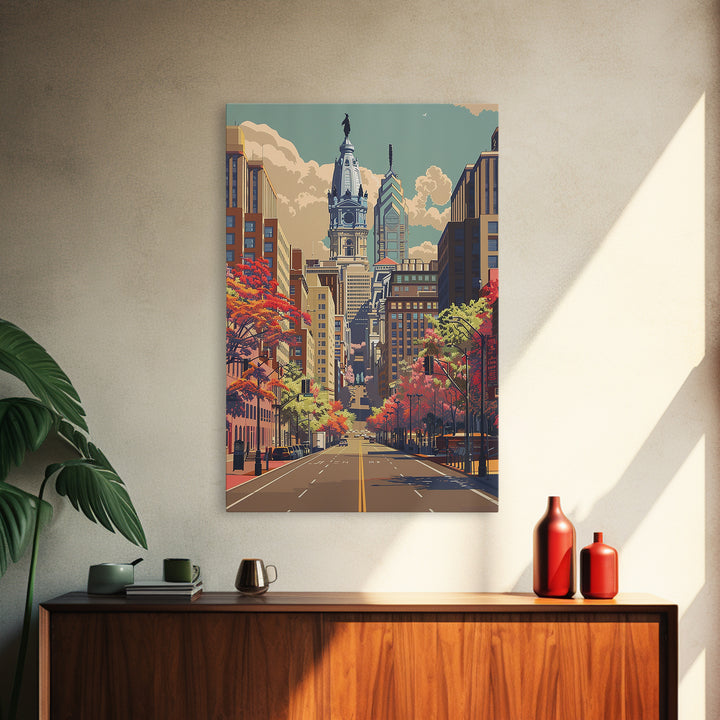 Philadelphia Travel Poster, Canvas Print, Retro Travel Poster, City Wall Art, Travel Art Print, Vintage Travel, Mid Century Wall Art