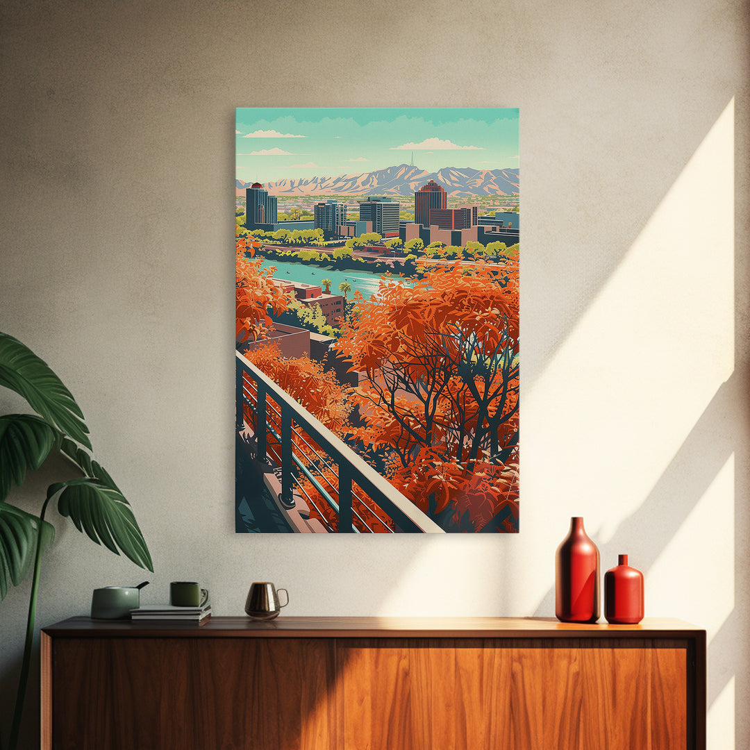 Phoenix Travel Poster, Canvas Print, Vintage Travel Print, City Wall Art, City Illustration, Retro Travel Poster, Retro Travel Print