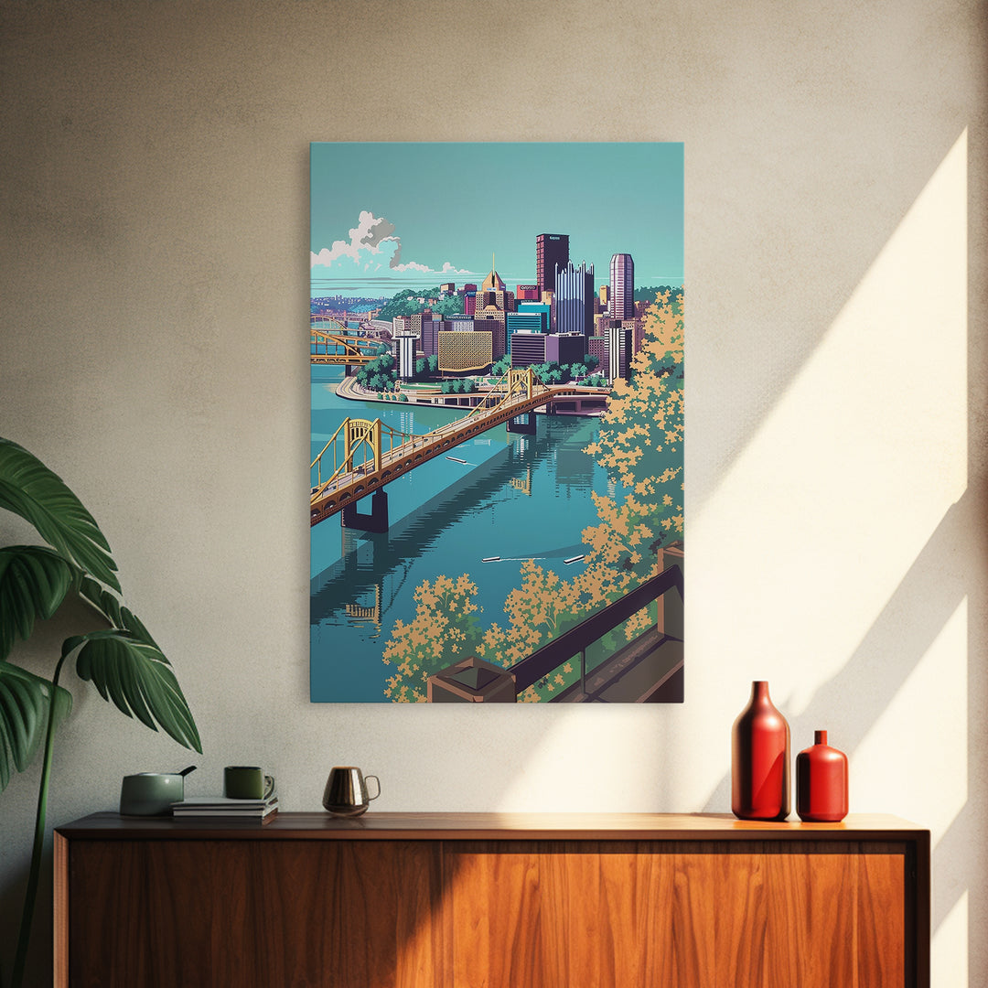 Pittsburgh Travel Poster, Framed Canvas Print, City Art Print, Travel Wall Art, Retro Travel Print, Minimalist Poster, Travel Prints