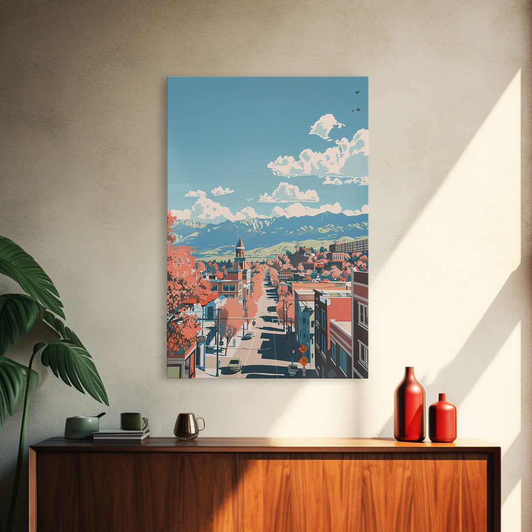 Pueblo Travel Poster, Framed Canvas Print, Travel Wall Decor, Minimalist Poster, City Art Print, City Illustration, Travel Art Print