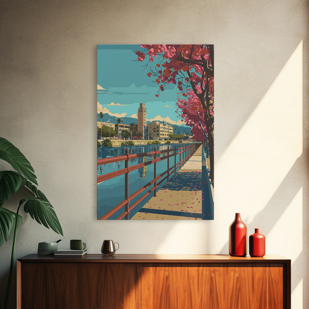 Riverside Travel Poster, Canvas Print, Retro Travel Poster, City Wall Art, Vintage Poster, Vintage City Poster, Mid Century Wall Art