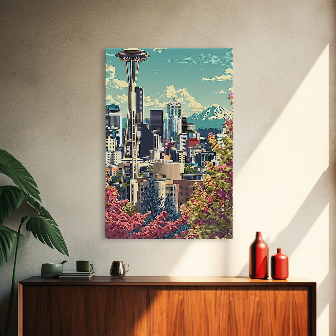 Seattle Travel Poster, Framed Canvas Print, Retro Travel Poster, City Wall Art, City Art Print, Mid Century Wall Art, Vintage Travel