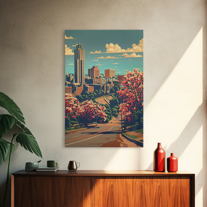 Tulsa Travel Poster, Framed Canvas Print, City Travel Poster, Travel Wall Art, Living Room Wall Art, Retro Travel Poster, Home Decor