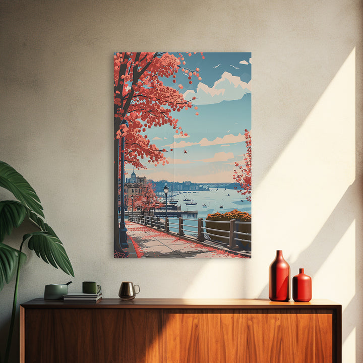 Woodbridge Travel Poster, Framed Canvas Print, City Art Print, Travel Wall Art, Travel Wall Decor, Travel Prints, Retro Travel Print