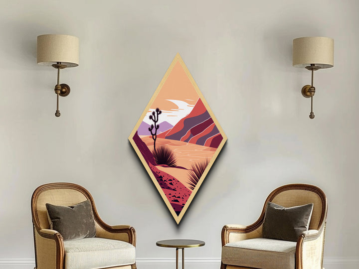 A Desert Scene Framed Canvas Textured Art, Diamond Shaped Art, Scandinavian Style Art, Midcentury Modern Home Decor