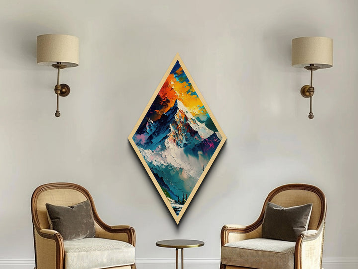 Himalayas Painting Print, Diamond Shaped Wall Art, Canvas Texture Art Print, Travel Decor, Traveler Gift Idea, Mountain Painting