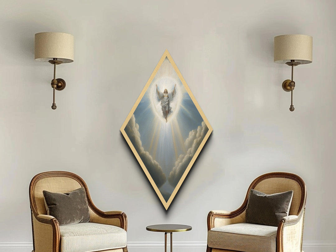 Angel Painting Print, Diamond Shaped Wall Art, Christian Decor, Angelic Art, Canvas Embossed Art Print