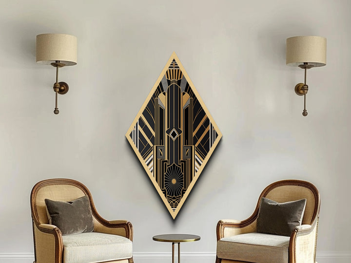 Art Deco Wall art | Framed Canvas Print | Art Deco | Gold & green art | Beautiful art | Midcentury Modern | Office decor | Diamond Shaped