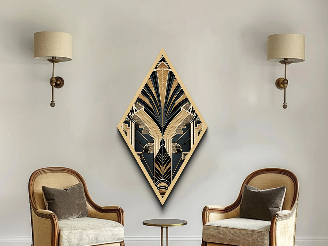 Art Deco Wall art | Framed Canvas Print | Art Deco | Gold & green art | Beautiful art | Midcentury Modern | Diamond Shaped