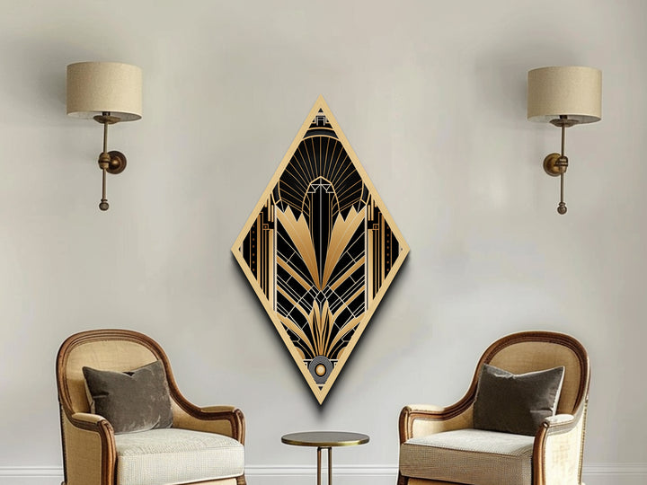 Retro Art Deco Wall Art Framed Canvas Art Print - Retro MCM Style Artwork - Office Decor - Mancave Wall Art - Diamond Shaped