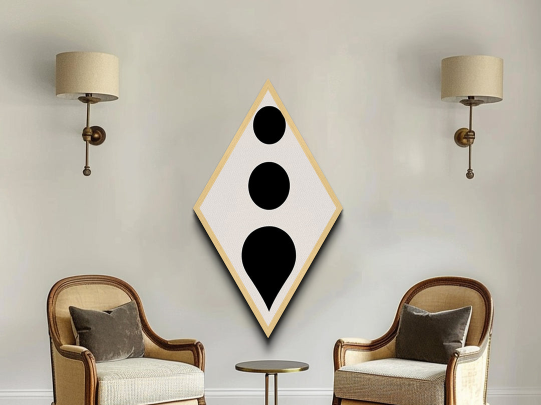 Bold Modern Dots Diamond Shaped Canvas Textured Print, Minimalist Black and White Art, Abstract Graphic Design Decor