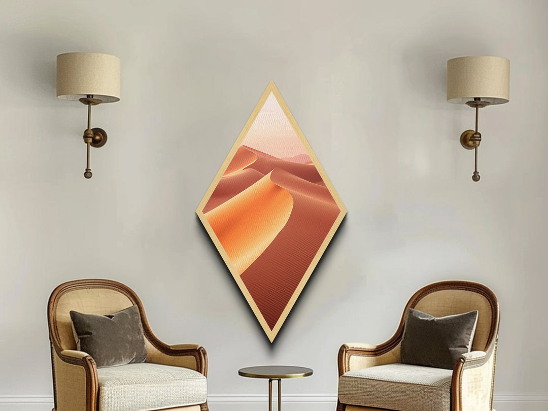 Sunset Dune Glow Diamond Shaped Desert Landscape Canvas Art Print Minimalist Earth Tone Wall Decor Warm Sand Photography Style