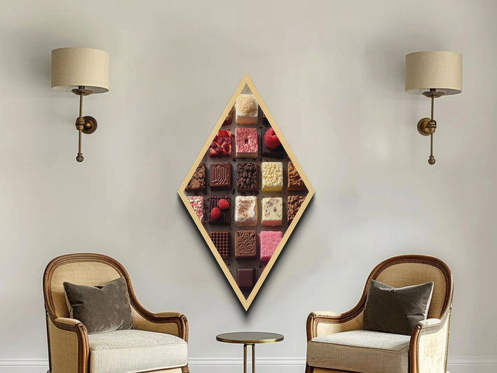 Funky Kitchen Decor, Chocolate Photography Style Print, Diamond Shaped Art, Canvas Embossed Art, Kitchen Wall Art