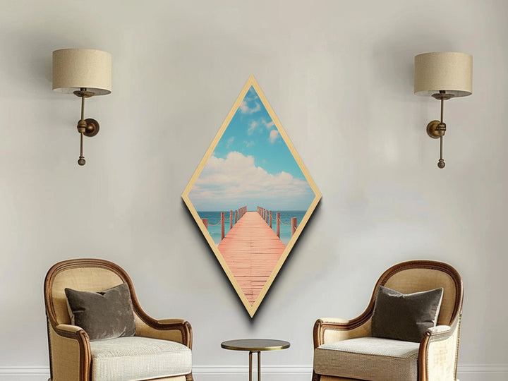 Serene Ocean Pier – Canvas Embossed Print Tranquil Coastal Diamond Art, Minimalist Seascape, Beach Walk Decor, Nautical Sky Wall Art