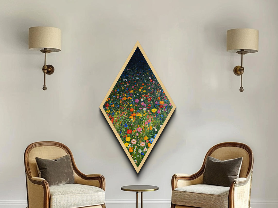Starburst Bright Rays – Diamond Shaped Canvas Textured Print, retro abstract wall art, vibrant geometric design, bold midcentury decor