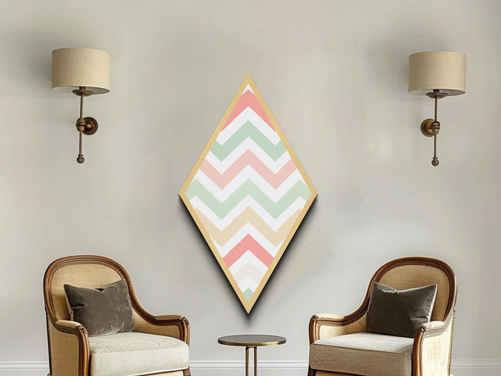 Chevron Candy Pop Diamond Shaped Canvas Embossed Print with light pastel rainbow zigzag stripes modern baby room art soft neutral wall pattern