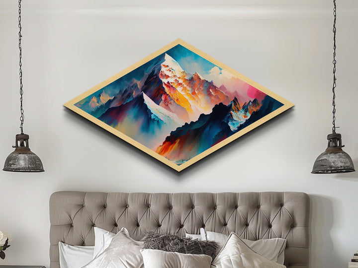 Aurora Range – Diamond Shaped Vibrant Alpine Mountains Canvas Art Print with icy summits, glowing pink sky, and fantasy ridge view