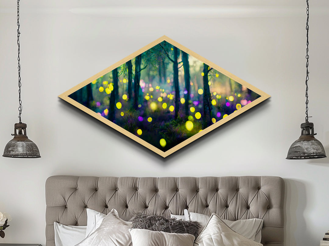Rainfall Over Mountains Diamond Shaped Canvas Embossed Print, intense weather scene wall art, dramatic sky and landscape painting