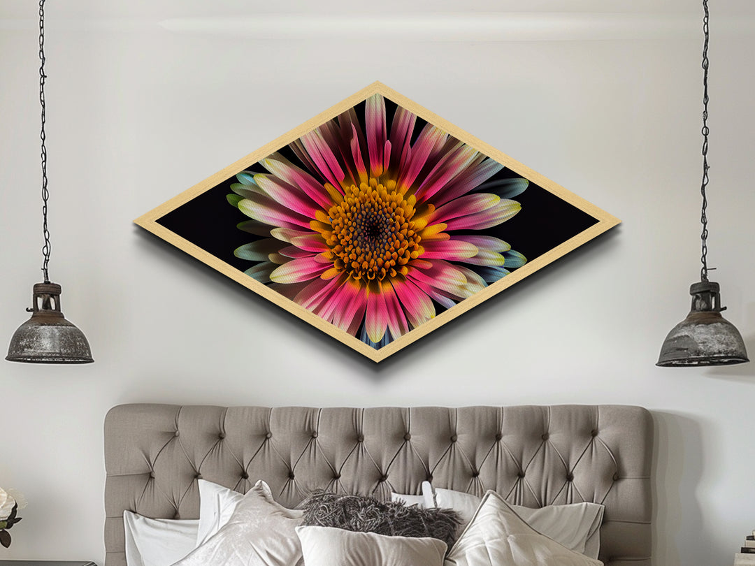 Pink Radiance Bloom Diamond Shaped Canvas Embossed Print, Colorful Flower Wall Art, Botanical Gift, Bright Floral Home Accent