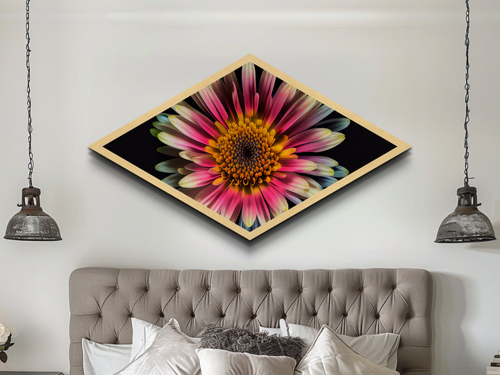 Pink Radiance Bloom Diamond Shaped Canvas Embossed Print, Colorful Flower Wall Art, Botanical Gift, Bright Floral Home Accent