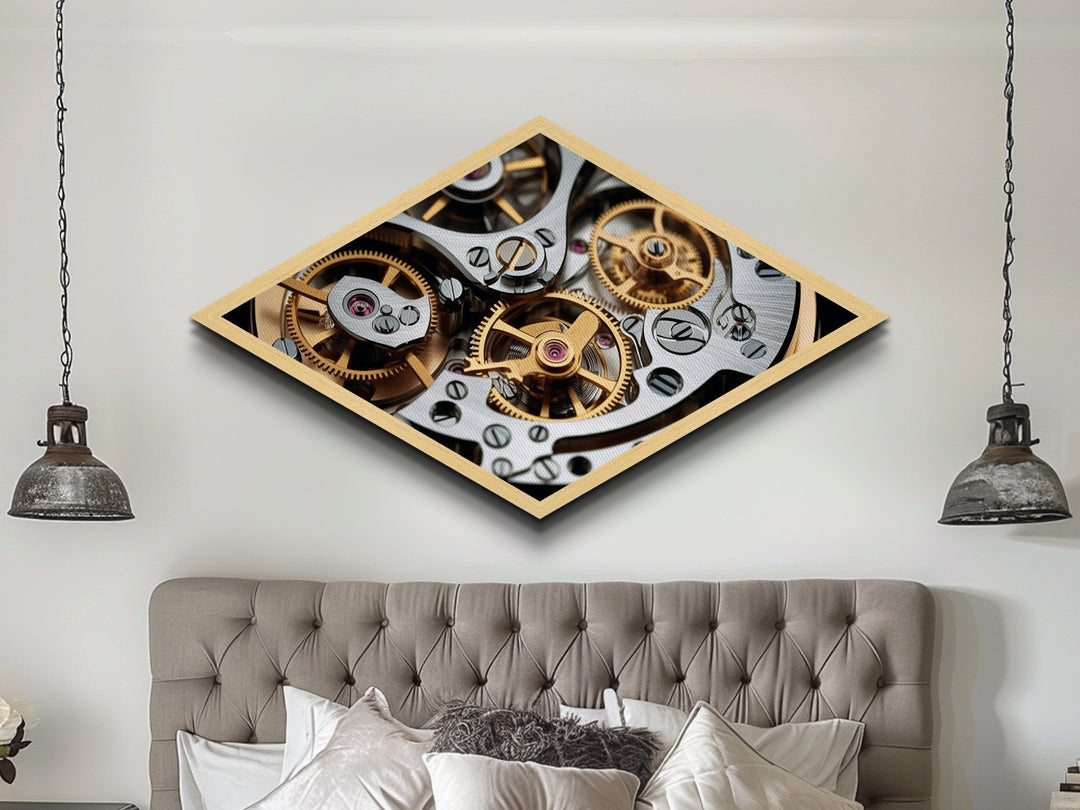 Mechanical Timecraft Detail Diamond Shaped Canvas Textured Print, Watch Movement Art, Industrial Engineering Gift, Steampunk Decor