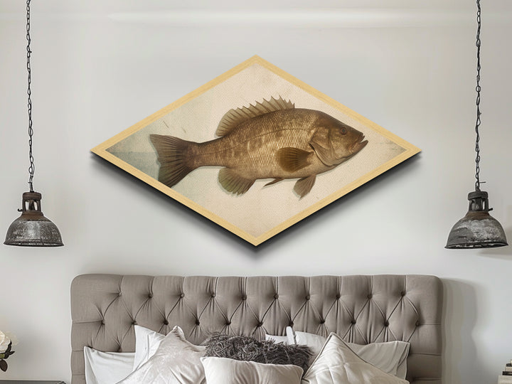 Realistic Bass Profile – Diamond Shaped Canvas Embossed Print, Angler Cabin Decor, Fishing Enthusiast Gift, Masculine Wall Art