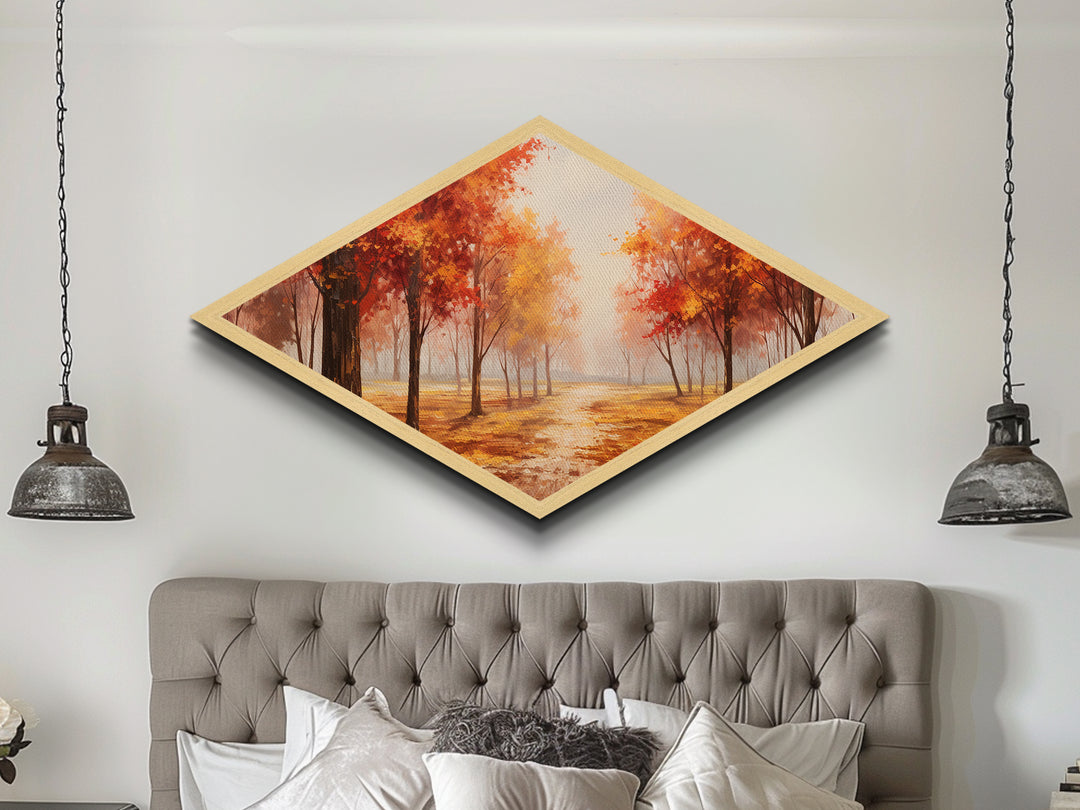 Fall Centerpiece Wall Art, Orange Leaves, Diamond Shaped Canvas Art Print, Canvas Texture Art, The Changing Of The Seasons