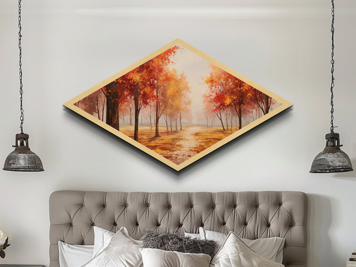 Fall Centerpiece Wall Art, Orange Leaves, Diamond Shaped Canvas Art Print, Canvas Texture Art, The Changing Of The Seasons