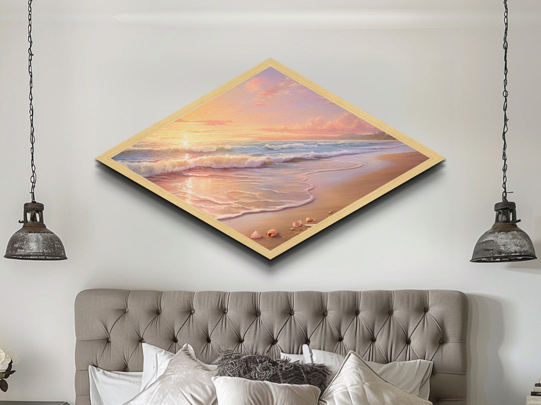 Sunset Over The Ocean Wood Framed Canvas Art Print, Nautical Painting, Seascapes Painting, Beach House Decor, Pacific Ocean Art