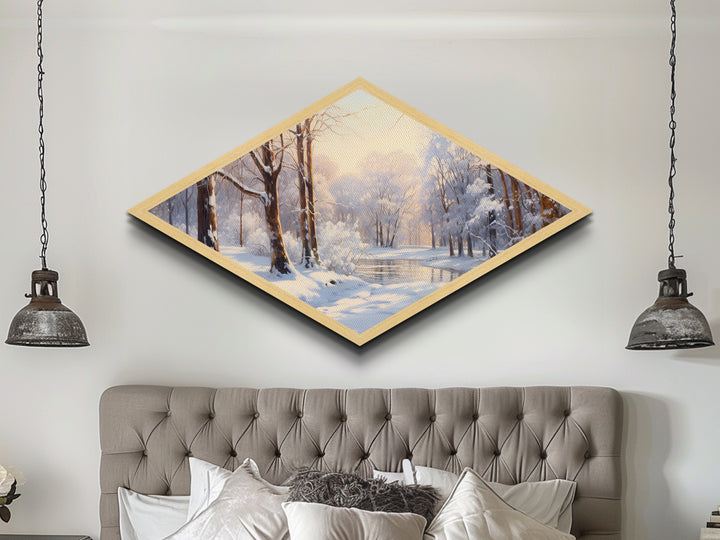 Winter in The Woods, Framed Canvas Print Wall Art, Winter Centerpiece, Snowy Landscape Painting Home Decor, Above Sofa Art