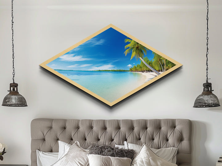 Tropical Blue Escape Diamond Shaped Beach Canvas Art Print palm tree ocean paradise wall decor coastal summer sea lover gift idea