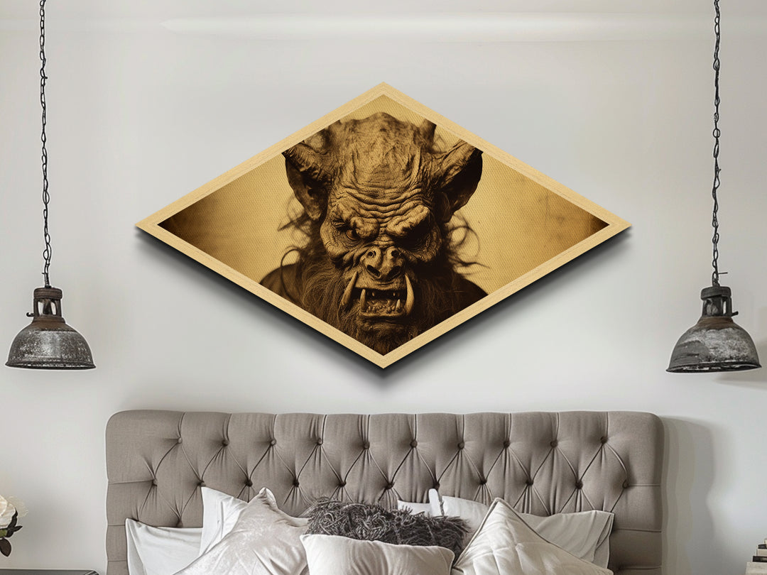 Ferocious Beast Snarl Diamond Shaped Monster Canvas Textured Print horror gothic wall decor beast head grotesque demon fantasy gift