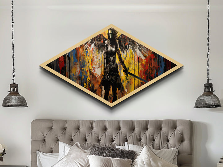 Apocalypse Blade Angel Diamond Shaped Warrior Canvas Art Print urban graffiti style fantasy sword wings chaos dramatic wall decor