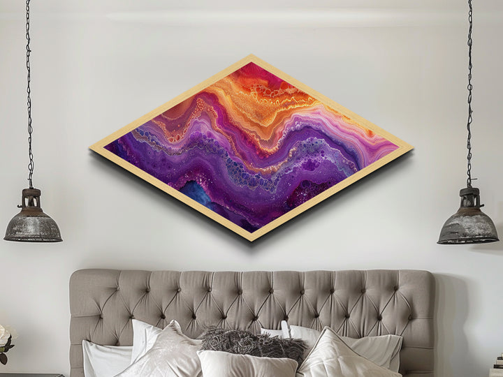 Violet Fire Quartz Diamond Shaped Canvas Textured Print Geode Inspired Abstract Art Colorful Boho Chic Living Room Accent