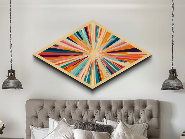 Color Burst Fusion Diamond Shaped Canvas Embossed Print energetic rainbow abstract painting wall art studio accent or creative gift idea