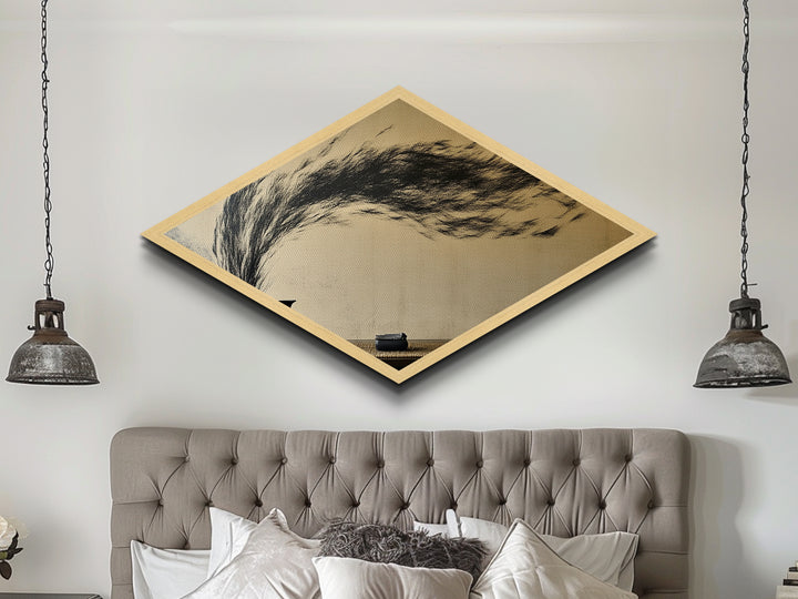 Tea Spirit Wind Diamond Shaped Canvas Art Print Abstract Ink Flow Minimalist Asian Zen Decor Calming Dining Room Centerpiece Wall Style